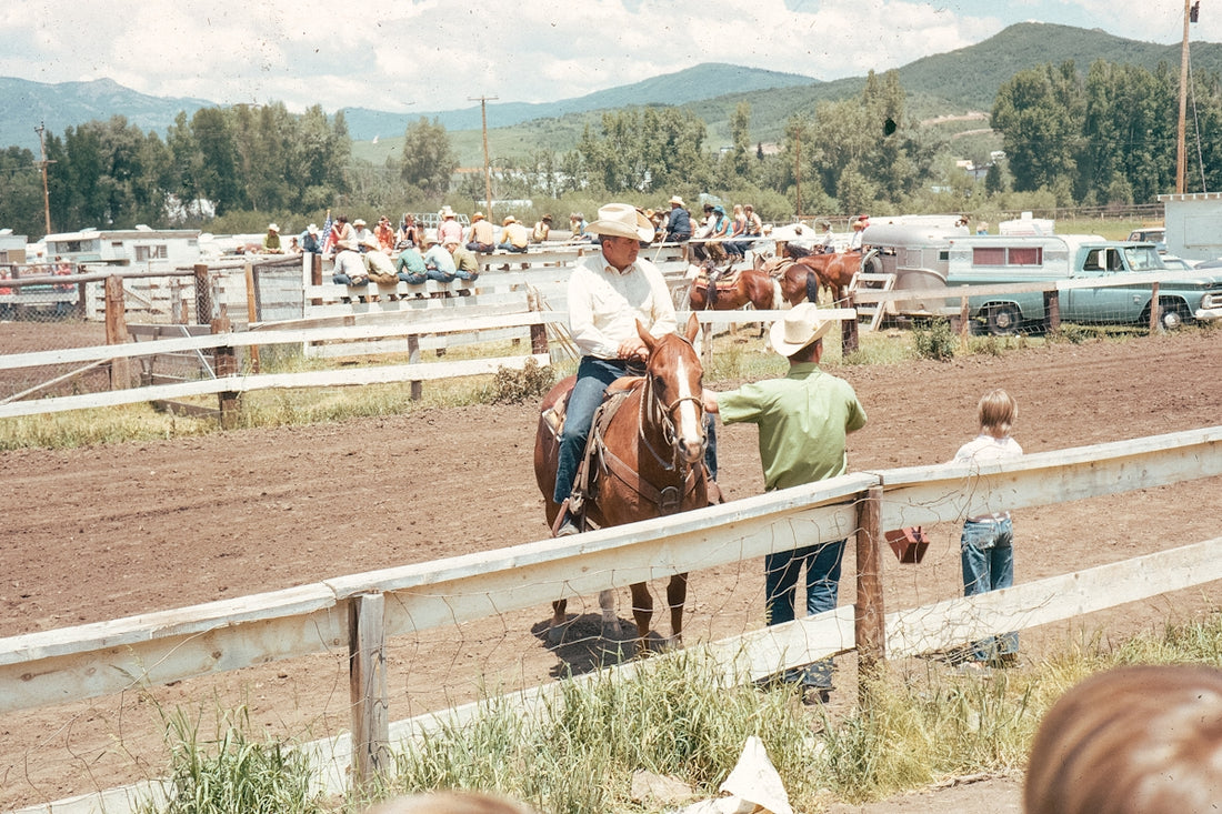 Cowboy on horseback at a rodeo event