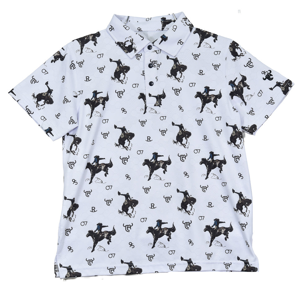 Vintage Bronc White Golf Shirt