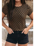 Checkerboard Round Neck Summer T Shirt