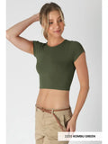Green Jersey Crew Neck Crop Tee
