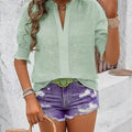 Hollow Out Half Sleeve Boho Top with Ruffle Trim