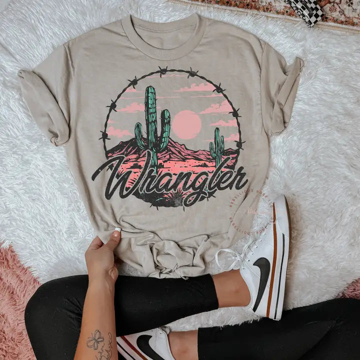 Western Cactus Wrangler Graphic T-Shirt