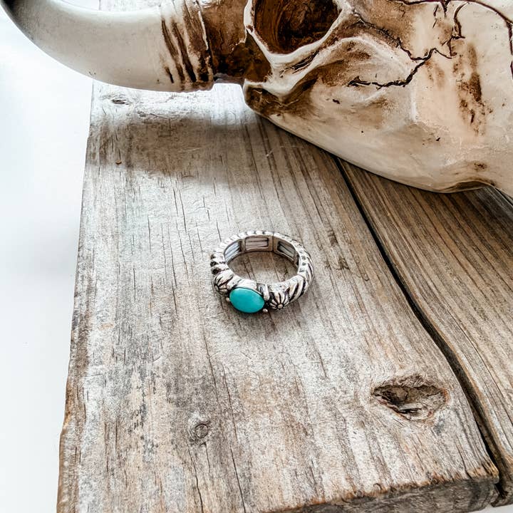 Western turquoise and white stretch ring style view 12