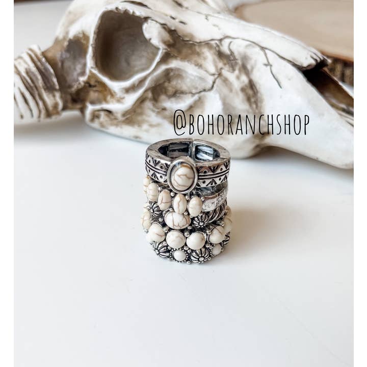 Western turquoise and white stretch ring style view 4