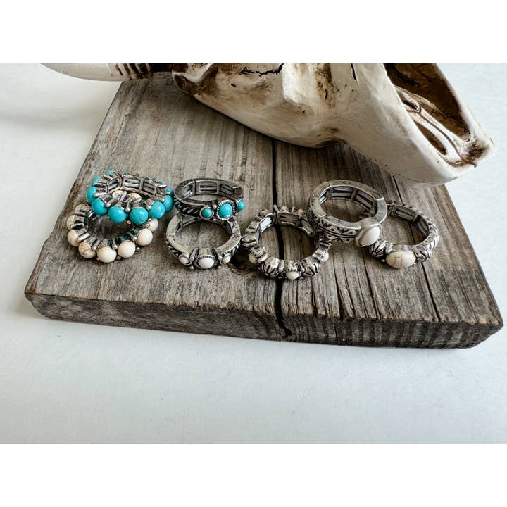 Western turquoise and white stretch ring style view 6