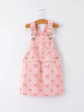 Pink Bow Denim Overall Dress