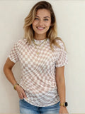 Short Sleeve Checkered Mesh Crew T-Shirt