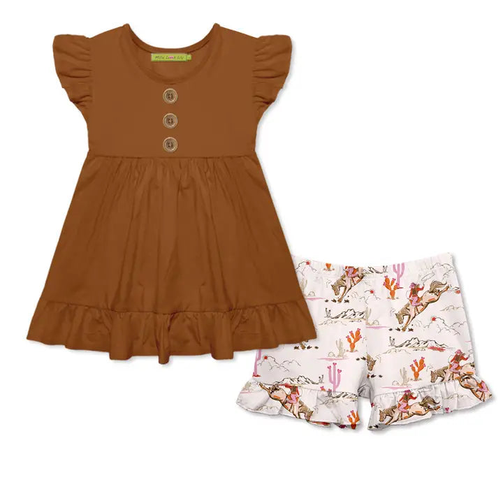 Girls Western Top & Rodeo Girl Ruffle Shorts