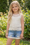 Ivory Lace Tank Top With Shorts 3 Pc Set