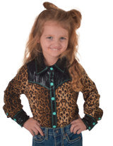 Girls Pullover Button Up Leopard With Turquoise