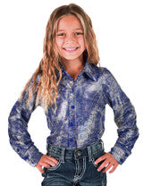 Girls Royal Blue & Silver Iridescent Pullover Button Up
