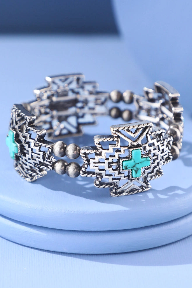 Silver-Tone Southwestern Geometric Stretch Bracelet