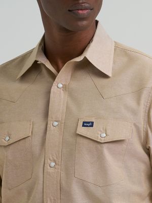 Wrangler Khaki chambray western snap shirt back view