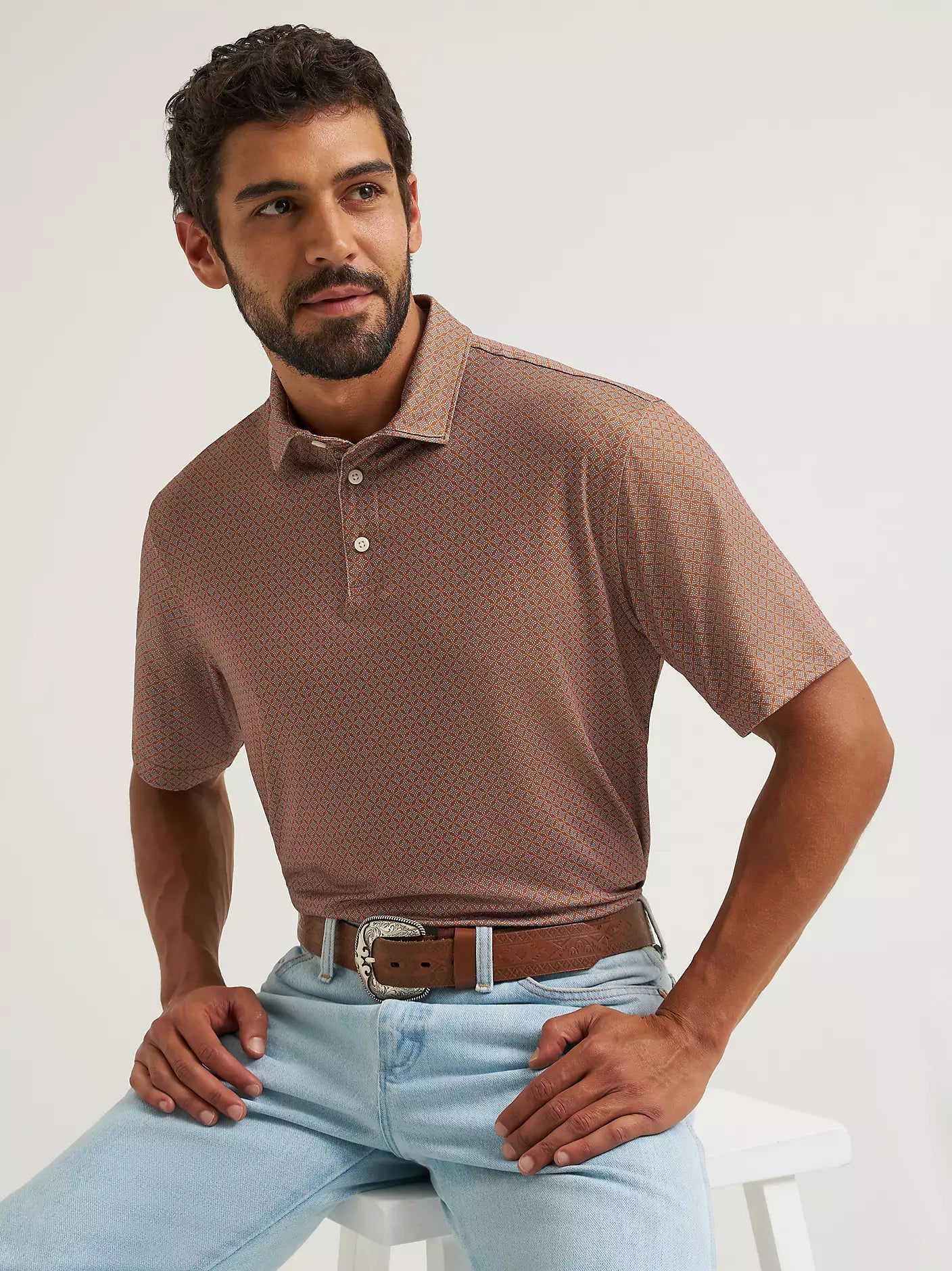 Wrangler All Terrain Gear Men's Performance Polo Shirt 112382491 Argon Oil Ditsy