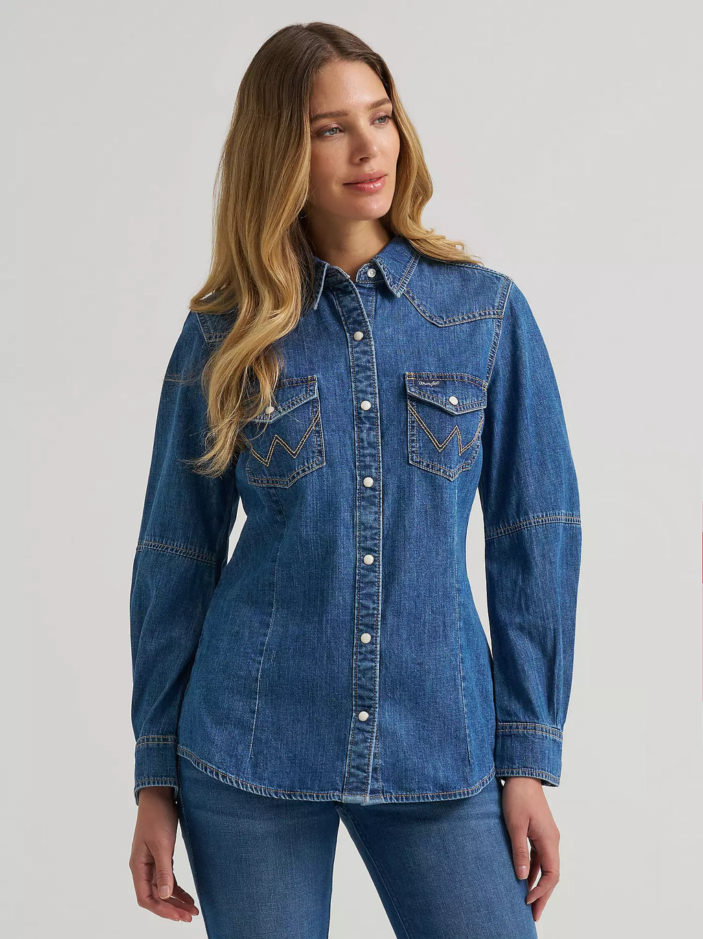 Women's Barrel Sleeve Denim Western Snap Shirt