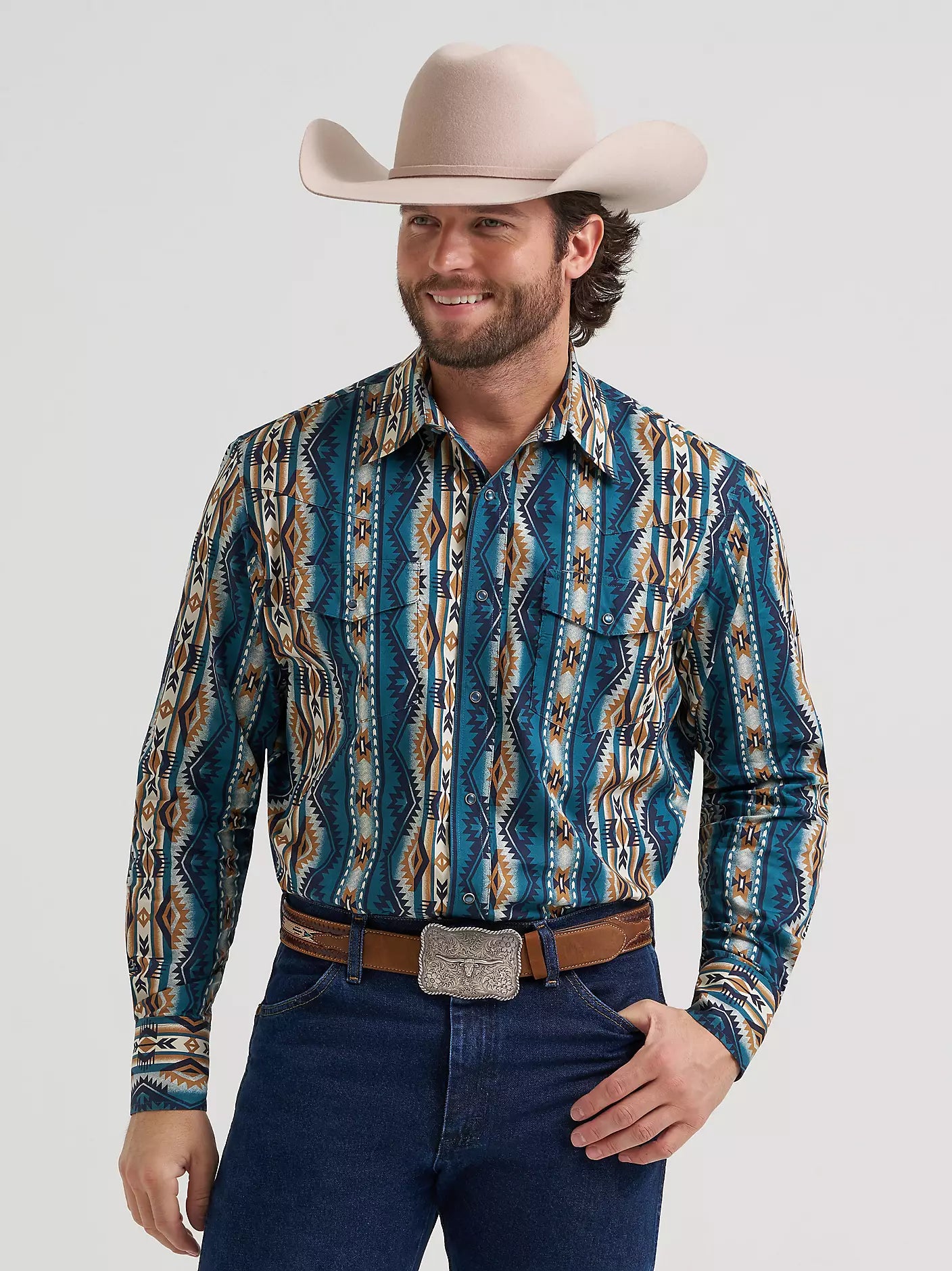 Men's Wrangler Checotah® Long Sleeve Western Snap Printed Shirt