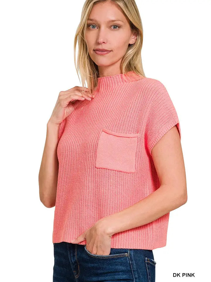 Mock Neck Short Sleeve Cropped Sweater
