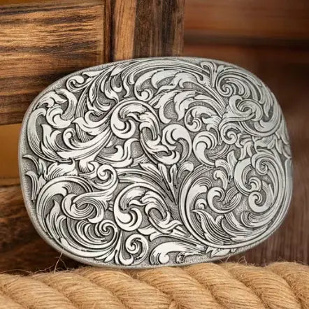 Antique Silver Floral Western Belt Buckle 1825ATS