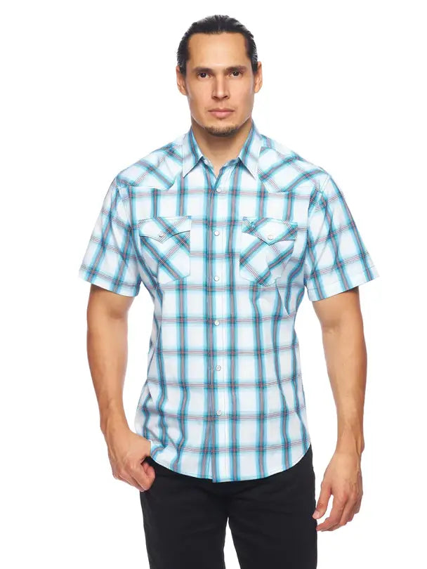 Men's Plaid Short Sleeve Snap 410