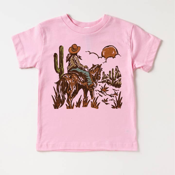 Pink Cowgirl Riding Off Into the Sunset western graphic tee