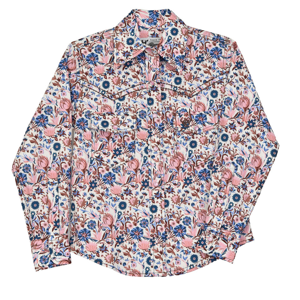 Youth Girls' Cowgirl Hardware Pink Bouquet Floral Pearl Snap Shirt