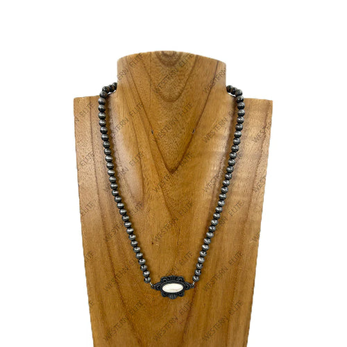 16'' Silver Navajo pearl beads with white stone cross Necklace