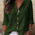 Suhkasana Women's V-Neck Button-Front Relaxed Fit Blouse