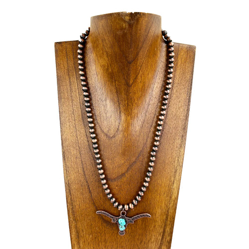 17" Navajo pearl necklace with Copper metal long horn