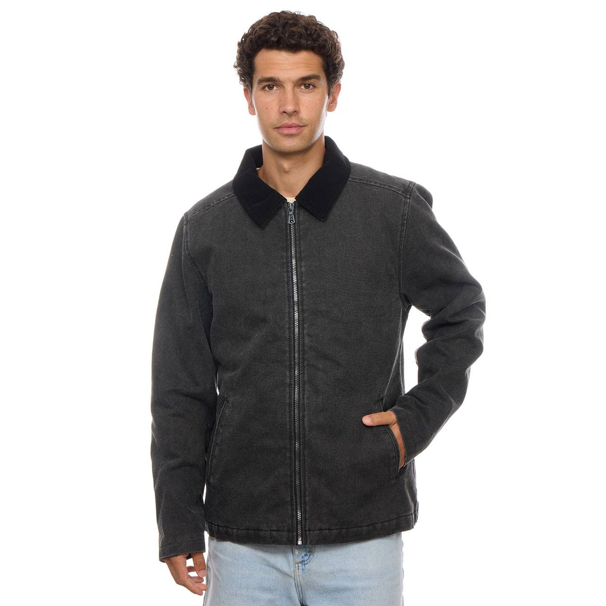 PX washed black twill jacket with corduroy collar and sherpa lining – view 4