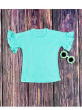 Aqua Ruffle Short Sleeve Girls Top