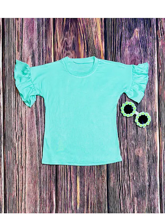Aqua Ruffle Short Sleeve Girls Top