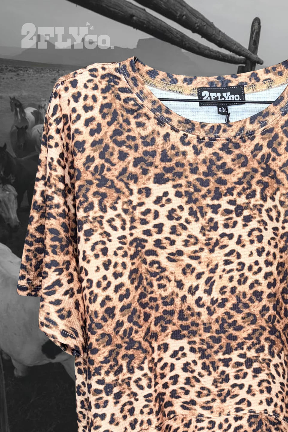 2 Fly Co Spot Me Out leopard waffle tee view 3