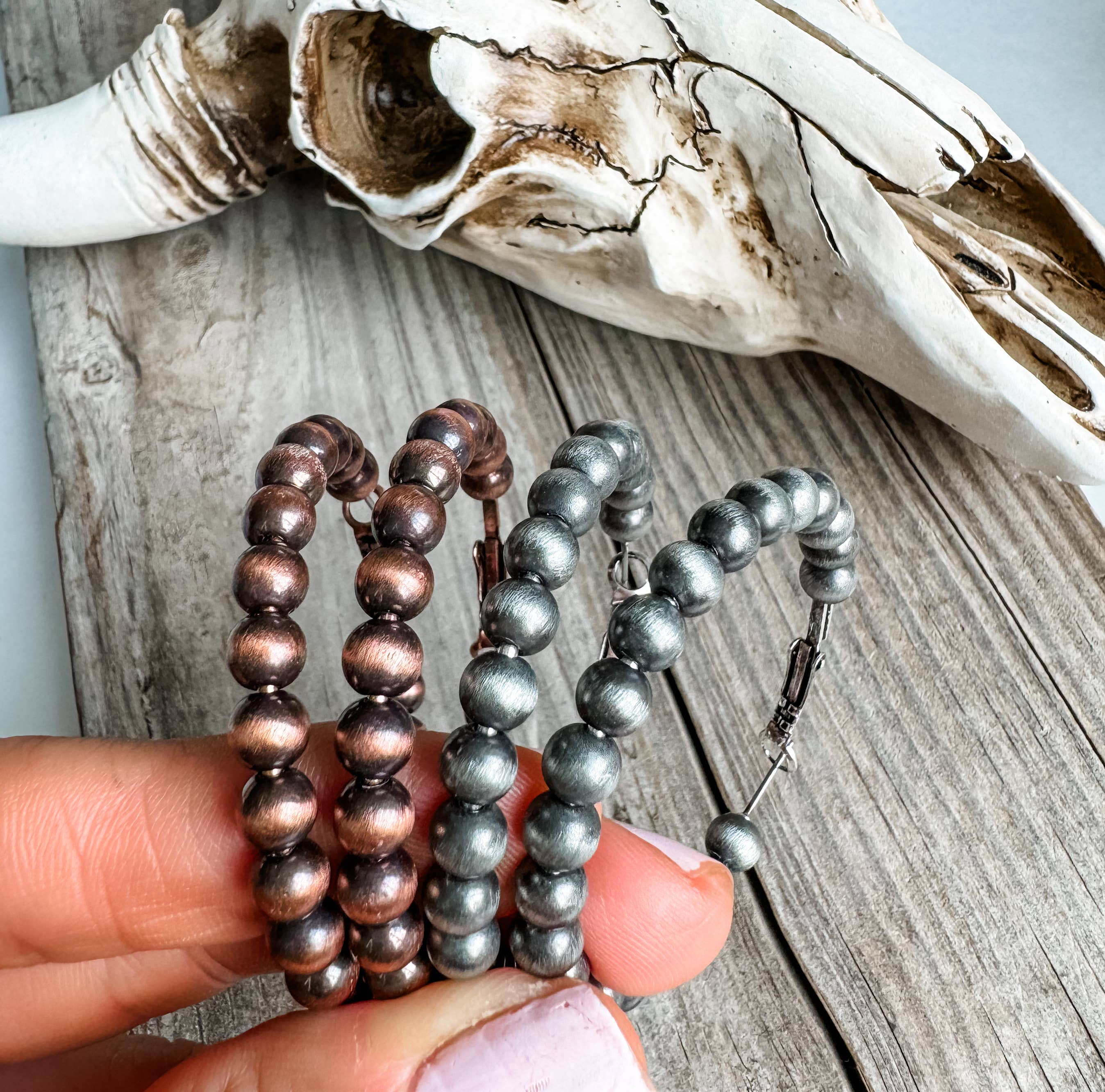2” Navajo Pearl Hoops Earrings, supplier view 3