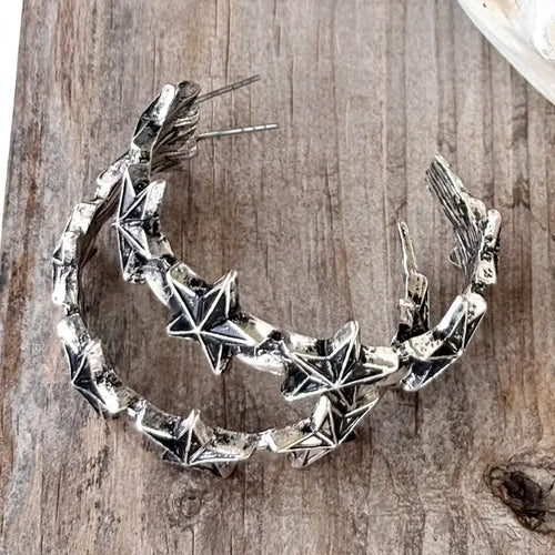 2" Western Style Star Open Hoop Earrings