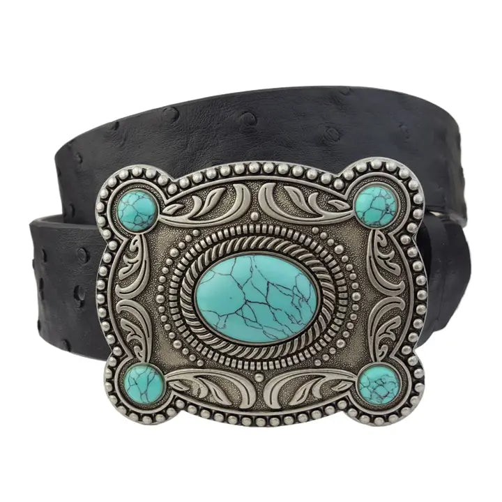 Silver Turquoise Buckle W. Ostrich Belt
