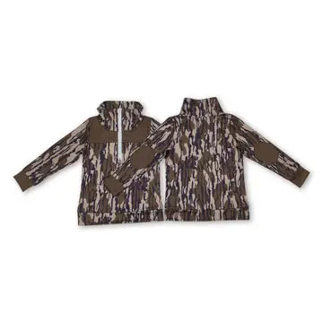 Youth Long Sleeve Brown Camo Kids Zipper Pullover