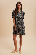 Floral Paisley Eyelet Print A-Line Mini Dress Black/Taupe