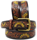 Sunflower Tooled Leather Belt 26FK09