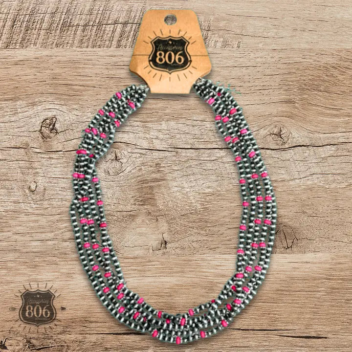 Burnished Silver Bead Multi-Strand Necklace