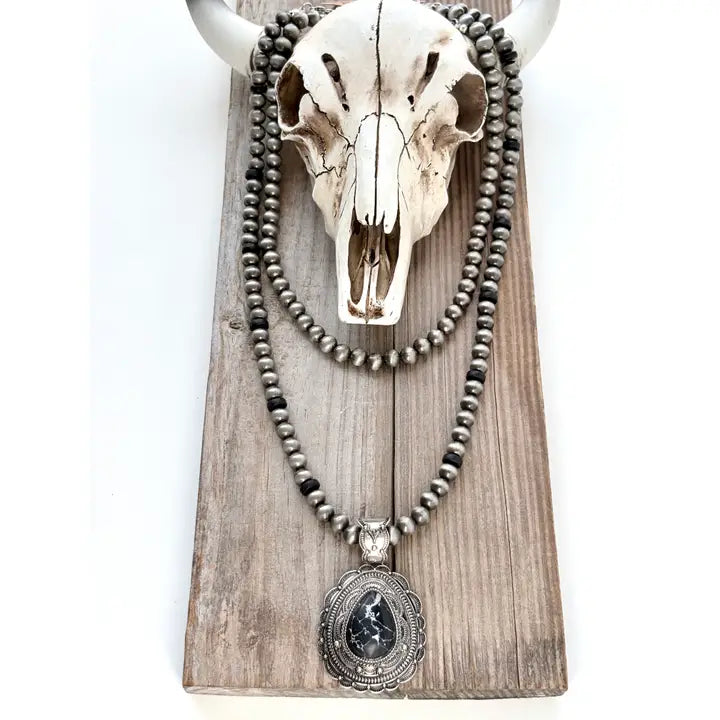 2pc Navajo Pearl Turquoise Stone Pendant Necklace Set