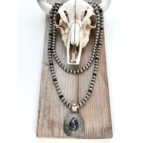 2pc Navajo Pearl Turquoise Stone Pendant Necklace Set
