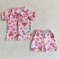 Girls' pink western boots short-sleeve top and matching shorts pajama set