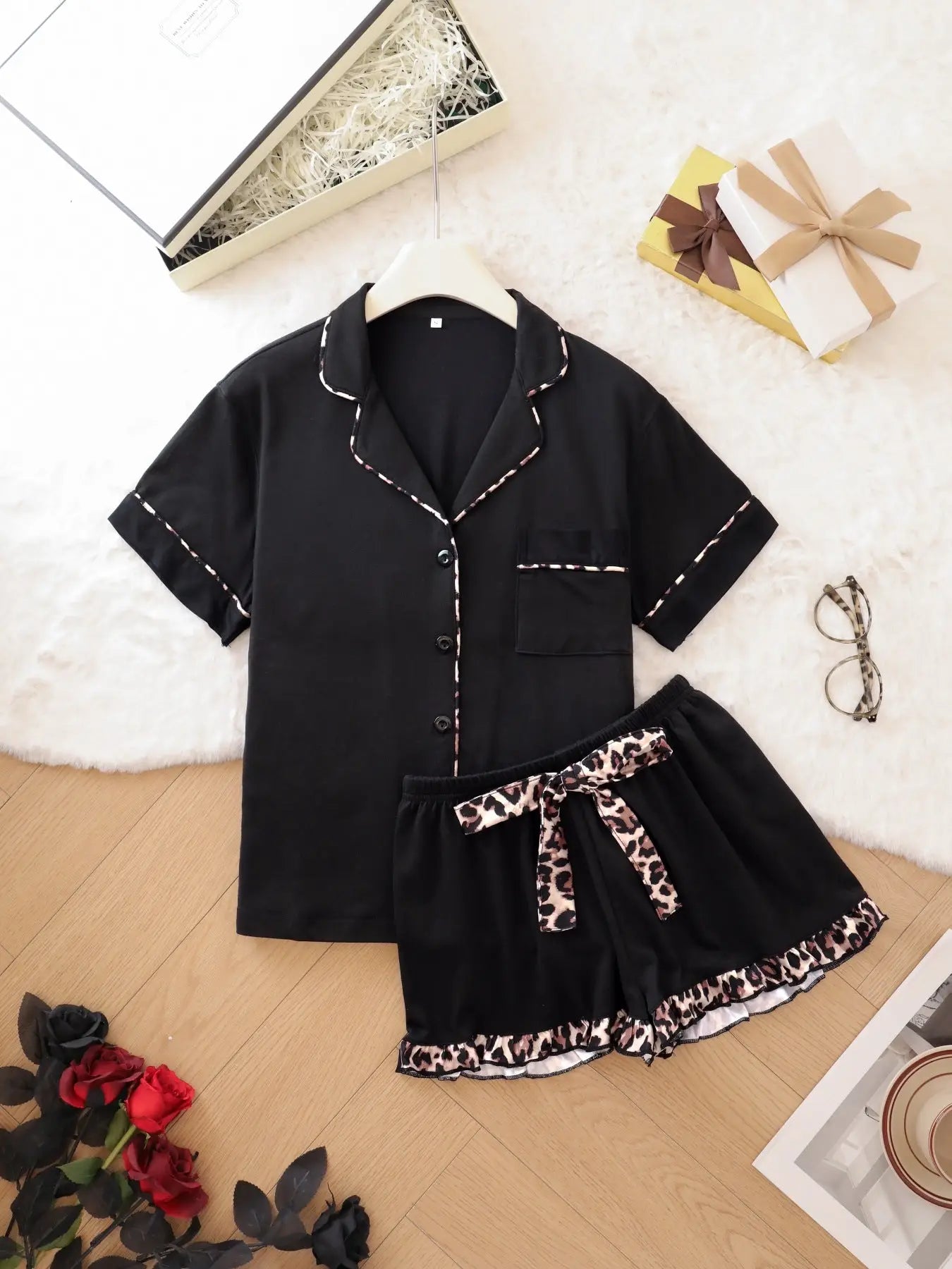 Animal Print Accent Pajama Set