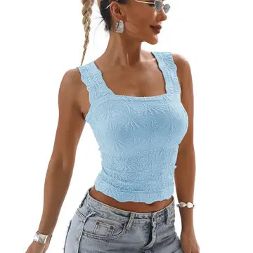 Jacquard Knit Tank Top Light Blue