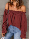 Wine Pullover Off-Shoulder Chiffon Shirt