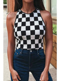 Checkered Print Slim Fit Tank Top