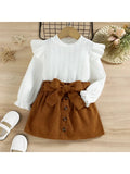 Sweet Ruffled Textured Tee & Belted Skirt
