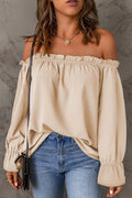 Apricot Pullover Off-Shoulder Chiffon Shirt