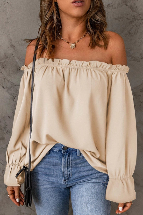 Apricot Pullover Off-Shoulder Chiffon Shirt
