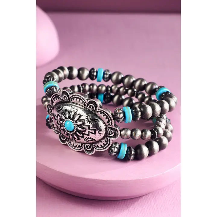 Silver-Tone Turquoise Concho Western Stretch Bracelet